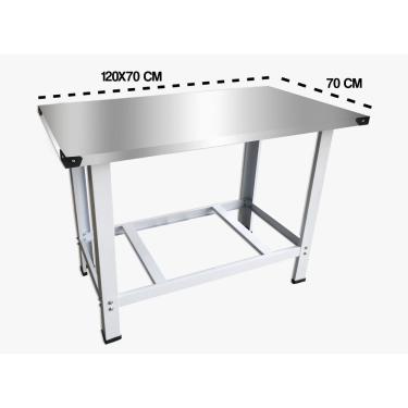 Imagem de Mesa Manipulação de Alimentos Tampo em Aço Inox com Pés e Paneleiros Reforçados 120x70