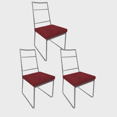 Imagem de Kit 03 Cadeiras Sala de Jantar Escritório Office Stark Industrial Ferro Prata Corino Vermelho - Ahz Móveis