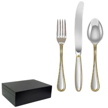 Imagem de Faqueiro Croisé 130 Peças Aço Inox 18/10 3,5mm Friso Ouro Com Estojo Fracalanza