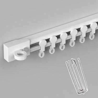 Imagem de PVC de cortina PVC Divisor de pista de cortina autônoma, conjunto de cortina deslizante com ganchos de rolo, trilho de cortina mudo conjunto para teto/ladrilho liso, parede, 2,4m (7,9ft)