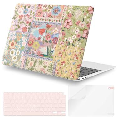 Imagem de iCasso Capa para MacBook Air 13 polegadas 2021 2020 2019 2018 versão A2337 M1 A2179 A1932, capa protetora de flor rígida para MacBook Air 13,3 polegadas + capa de teclado + película de tela, rosa