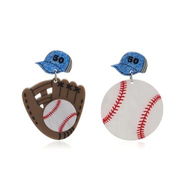 Imagem de Adoráveis brincos de beisebol de acrílico com pingente de bola e pingente de bola azul com glitter, joias esportivas modernas, presentes de festa e dia de jogo, Medium, Acrílico, Sem pedra preciosa