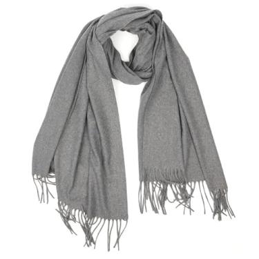 Imagem de Cachecol Echarpe Pashmina Xale Feminino Liso Leve Longo Macio Estiloso Confortável Moda Outono Inverno Frio Franja (Cinza)