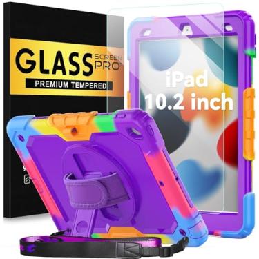 Imagem de BLOSOMEET Capa para iPad 9ª/8ª geração 2021/2020 de 10,2 polegadas com protetor de tela de vidro temperado | Capa resistente à prova de choque para iPad 7ª geração infantil 2019 com suporte para lápis