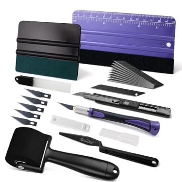 Imagem de NEWISHTOOL Kit de tingimento de ferramentas de embrulho de carro com rolo de costura de esponja, rodo de feltro e cortador de precisão para instalação de película de janela de veículos, instalação de