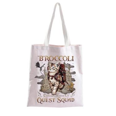 Imagem de BLUPARK Fantasia S-uad Br-ccoli Cat Tote Bag Quest S-uad Gift FW Canvas Bolsa de Ombro Br-ccoli Cat Bolsa Presente para Bookish Lover Bag (TB, B Q Squad Tote)
