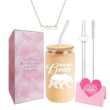 Imagem de Conjunto de presente Thoughtful Mama Bear – Copo de vidro com tampa e colar para novas mães, mães bônus, amigas da mamãe – Porque todos os dias vale a pena celebrá-la