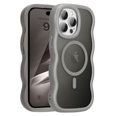 Imagem de UEEBAI Capa magnética para iPhone 15 Pro, capa fofa compatível com MagSafe, 2025 transparente design ondulado moldura fosca capa de telefone - cinza