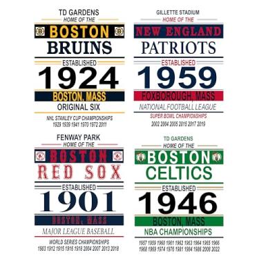 Imagem de TnT Prints Conjunto de pôsteres Boston Sports Pack: Celtics, Bruins, Red Sox e mais. NBA, NHL, MLB - Conjunto de 4 (11x14) - Sem moldura
