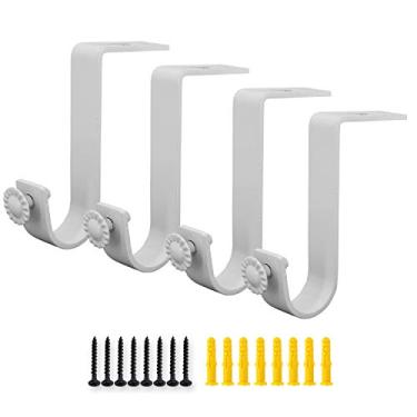 Imagem de Pacote com 4 suportes de varão de cortina de teto resistentes para varão de cortina único para suporte de cortina de 2,5 cm para sala de estar e quarto, branco
