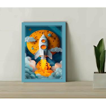 Imagem de Quadro Decorativo Infantil Foguete Espacial + Vidro 33x25