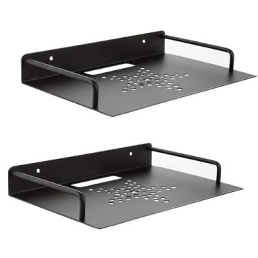 Imagem de STARVAST Pacote com 2 prateleiras flutuantes montadas na parede, projetor de parede de 25,4 cm x 20,3 cm sob a TV, prateleira, prateleiras de metal resistente para TV, projetor, roteador, modem, caixa