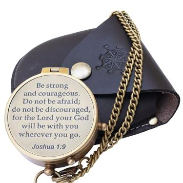 Imagem de NEOVIVID Be Strong and Courageous Bússola gravada, presentes de confirmação menino, presentes de batismo para meninos, presentes religiosos para homens, presentes cristãos para homens, melhor páscoa, bússola cristã, presentes católicos homens