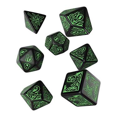Imagem de Q WORKSHOP Call Of Cthulhu 7ª Edição Conjunto de Dados Ornados RPG Preto e Verde 7 Peças Poliédricas