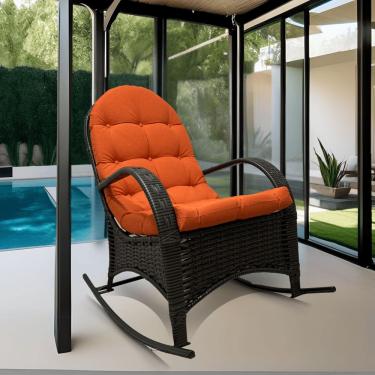 Imagem de Cadeira Balanço Imperatriz em Aço Junco Com Almofada Confortável Para Área Externa Estrutura Reforçada