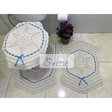 Imagem de Jogo de Banheiro Crochê Estrela com Fita - Myrna Crochê, Azul Bebê