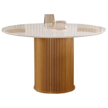 Imagem de Mesa Dara Redonda COM Vidro 110x110 LJ Móveis Cor Cinamomo Off White