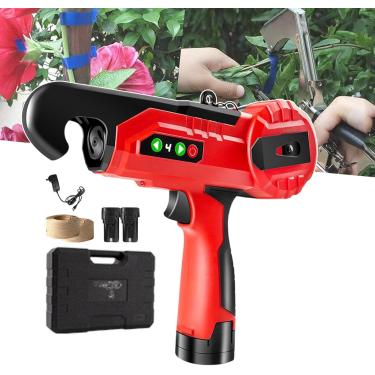Imagem de Máquina de amarração de plantas elétricas de 4 engrenagem, máquina de encadernação de videira elétrica portátil com bateria, ferramenta de ramificação com pacote de jardim com 2 luvas para a