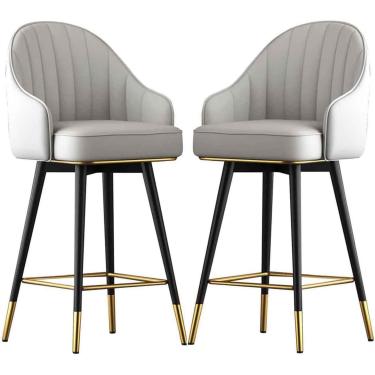 Imagem de Bancos de barra de altura dos bancos de barra de 2, bancos de ilha de cozinha de couro PU, cadeira alta das pernas de metal com apoio de braço e apoios para pés, cadeiras de café da manhã, s