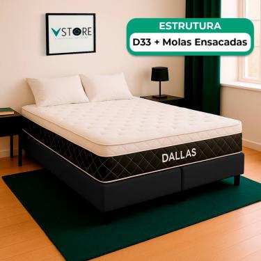Imagem de Cama Box Baú Queen Preto e Colchão Dallas Molas Vstore