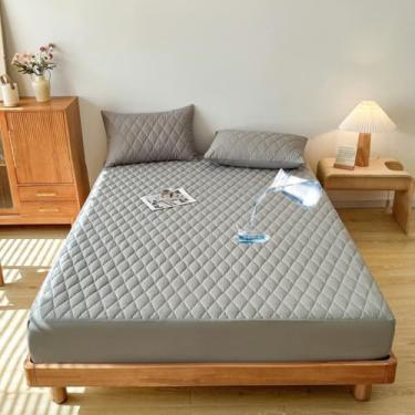 Imagem de Capa de colchão à prova d 'água acolchoada antiderrapante capa protetora de colchão de cor sólida, lavável - cinza | Individual: 89 x 200 cm (3 peças)