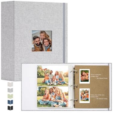 Imagem de Vienrose Álbum De Fotos 4X6 Com 100 Bolsos, Memórias Em Linho, Fichário 3 Argolas 50 Páginas Para Escrever E 20 Folhas Autoadesivas Viagem, Família Casamento (Cinza)