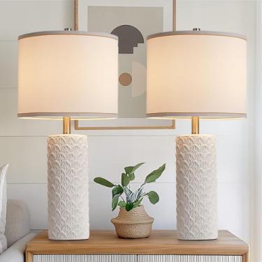 Imagem de HELIJIA Conjunto De 2 Abajures Mesa Cabeceira Estilo Fazenda 27", Luminárias Cerâmica Branca Moderna Para Sala Estar, Quarto Rústico Com 3 Temperaturas Cor, Mesas Cabeceira, Dormitório, Escritório,