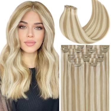 Imagem de Lacer Aplique De Cabelo Clip In 22 Polegadas, Loiro Dourado Sem Costura, Mechas Platinadas, 7 Peças, Trama Pele Poliuretano Invisível Para Mulheres, 110G