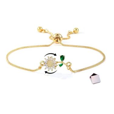 Imagem de IQIC Pulseira de girassol para mulheres que giram para ansiedade, pulseiras de strass ajustáveis com flores, girassóis brilhantes, acessórios de joias para alívio de preocupações, adjustable, Plástico