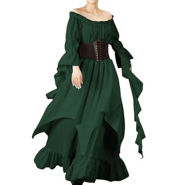 Imagem de nezababycos Vestido vitoriano renascentista para mulheres, fantasia gótica medieval de bruxa pirata vestido de quimise vestido de noiva, Verde, Large/X-Large