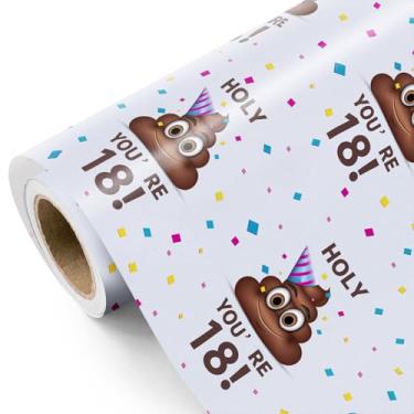 Imagem de WRAPAHOLIC Papel de embrulho engraçado de aniversário de 18 anos - Mini rolo - 43 cm x 40 cm - Holy Shit You're 18 Design para aniversário, festa, pegadinha