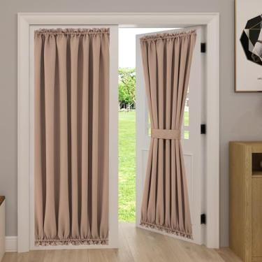 Imagem de Aquazolax Cortina de porta francesa blackout para privacidade, isolamento térmico, resistente, painéis de porta de vidro deslizante 147x72L com amarração ajustável bônus - 1 painel,