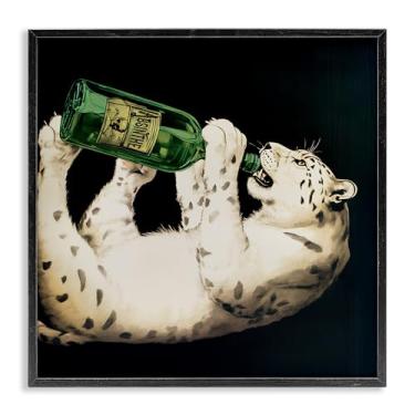 Imagem de Stupell Industries Garrafa de absinto leopardo preta emoldurada giclée design artístico por Annabelle Hall, 43 x 43 cm
