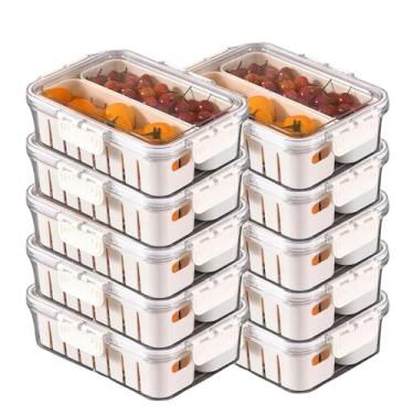 Imagem de Kit 10 Pote Cesto Organizador Transparente Hermético com Tampa Empilhável com Divisórias Internas Multiuso - Caixa Organizadora Ideal para Geladeira, Alimentos, Frutas, Legumes