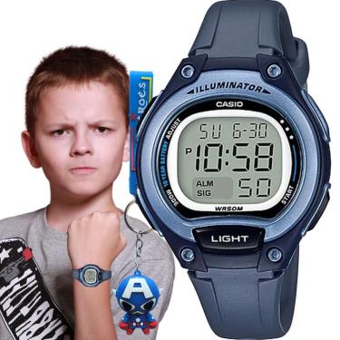 Imagem de Relógio de Pulso Casio Infantil Prova Dagua Calendáro Alarme Cronomemtro Luz Led Digital Esportivo LW-203 Rosa Preto Azul Cinza + Chaveiro Personagens