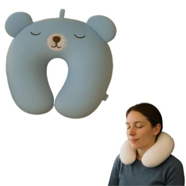 Imagem de Almofada para Pescoço Cervical de Viagem Travesseiro Encosto de Cabeça Descanso Apoio Confortável Protetor Ergonomico Macio Neck Relax Grande Postural Adulto Infantil Portatil (Azul)