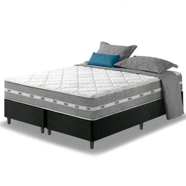 Imagem de Cama Box Queen Preto + Colchão Molas Ensacadas Miami 158x198 Cinza Com Preto