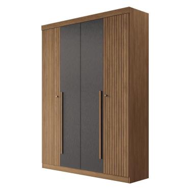 Imagem de Guarda Roupa Solteiro Buriti Ripado 4 Portas Jatobá-grafite - Santos Andirá Jatobá-grafite