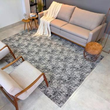 Imagem de Tapete Antiderrapante Retangular Moderno, 300x250 cm, Sintético, para Sala de Estar e Quarto (Preto Mesclado)