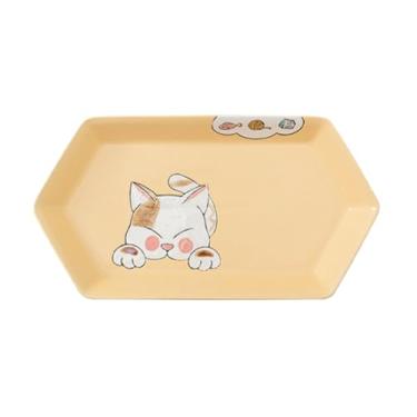 Imagem de Utensílios de mesa em estilo japonês desenhados à mão, criativos, bonitos, simples e delicados - prato de peixe hexagonal de 30 cm - gato (laranja)