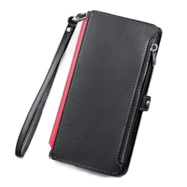 Imagem de HAO RIYLN Capa carteira para iPhone 16 Pro Max/16 Pro/16 Plus/16, capa de proteção de telefone de couro com zíper com alça de pulso capa à prova de choque completa, preta, 16 Plus