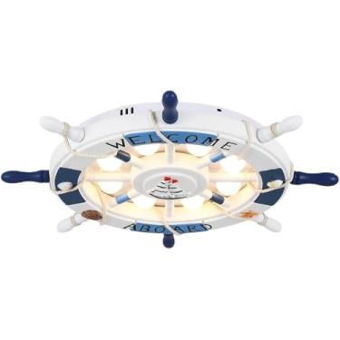 Imagem de SANDYHA Luminária De Teto Blue Rudder Moderna, Criativa, Pirata, Para Quarto Infantil, Estilo Náutico, Com 8 Lâmpadas Embutidas, Adequada Meninos, Jardim Infância