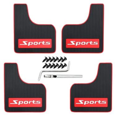 Imagem de QUYDDC Mini Tamanho Borracha Macia Carro Universal Mud Flaps Para-Lamas para Todos Os Climas, Adequado para Sedan, Hatchbacks, Acessórios Externos Preto + Vermelho Esportivo, Diant (Borracha Macia-Peq