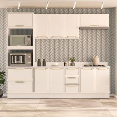 Imagem de Cozinha 5 Peças Balcão 3 Gavetas 4 Portas Aéreo Torre Quente Com Tampo Amara Branco