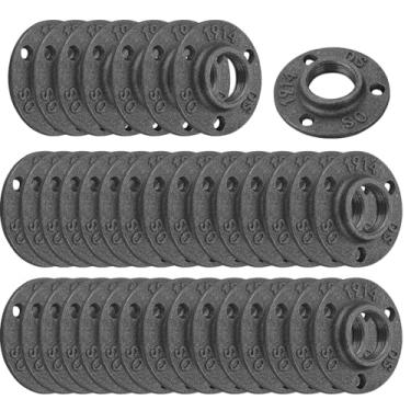 Imagem de Flange de piso, Home TZH Flange de tubo roscado de ferro maleável para estilo vintage industrial, flanges com furo rosqueado para projetos faça-você-mesmo/móveis/decoração de prateleiras (102, 2,5 cm)