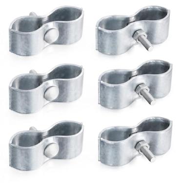 Imagem de 6 peças de braçadeiras de painel de cerca de elo de corrente de 1-5/20.3 cm, braçadeira de painel de canil, grampos de canil para tubo OD de 1-5/20.3 cm, braçadeiras de sela galvanizadas para