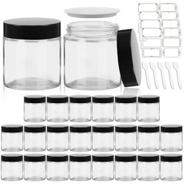 Imagem de CAKKVDE Potes De Vidro Redondos Transparentes 4 Oz Com Tampas Pretas, Pacote 24 - Recipientes Vazios Portáteis Revestimento Interno Para Cosméticos, Armazenamento Alimentos, Manteigas Corporais, Man