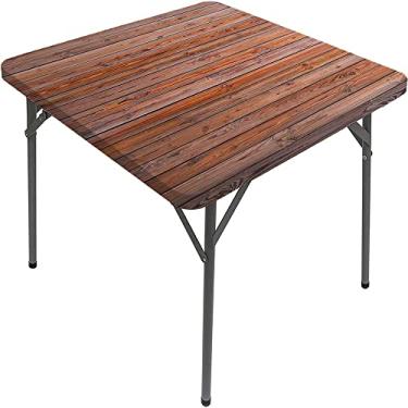 Imagem de CESGFC Toalha de mesa de madeira, estampa de textura de prancha de madeira, borda elástica, capa de mesa de jantar interna/externa, adequada para mesa quadrada de 112 x 111 cm