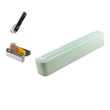 Imagem de Suporte Cortador De Plástico Filme, Papel Alumínio ou Papel Manteiga, Dispenser de Filme PVC, Prático e Eficiente para Preservação de Alimentos na Cozinha
