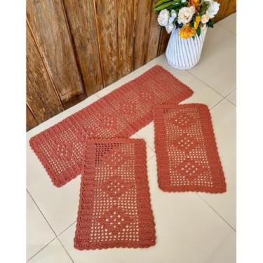 Imagem de Kit Tapete e Passadeira Cozinha Retangular 3 Peças Losango (Terra)